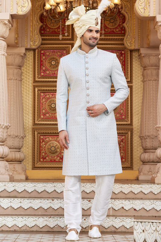 Grey Art Silk Sherwani for Men (NMK-8185) - Nihal Fashions