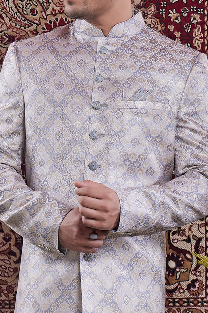 Grey Banarasi Jaquard Indo Western (NMK-8548) - Nihal Fashions