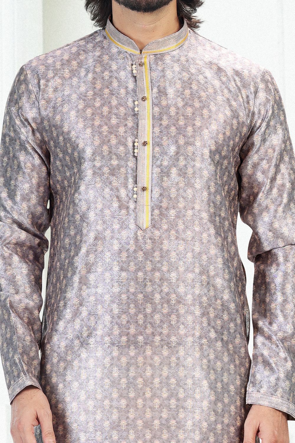 Grey Banarasi Silk Casual Kurta for Men (NMK-6697) - Nihal Fashions
