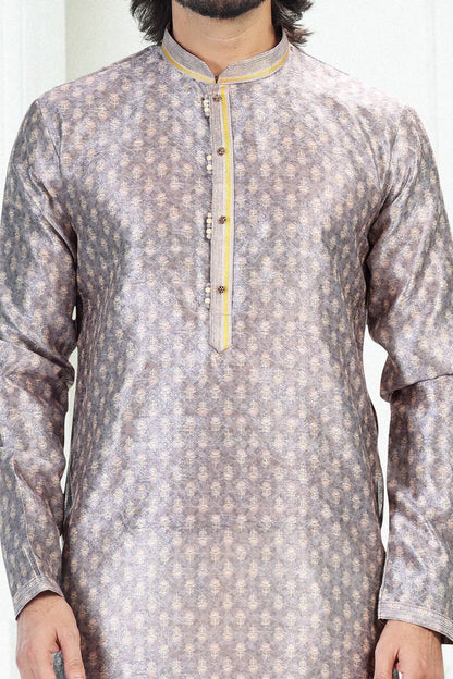 Grey Banarasi Silk Casual Kurta for Men (NMK-6697) - Nihal Fashions