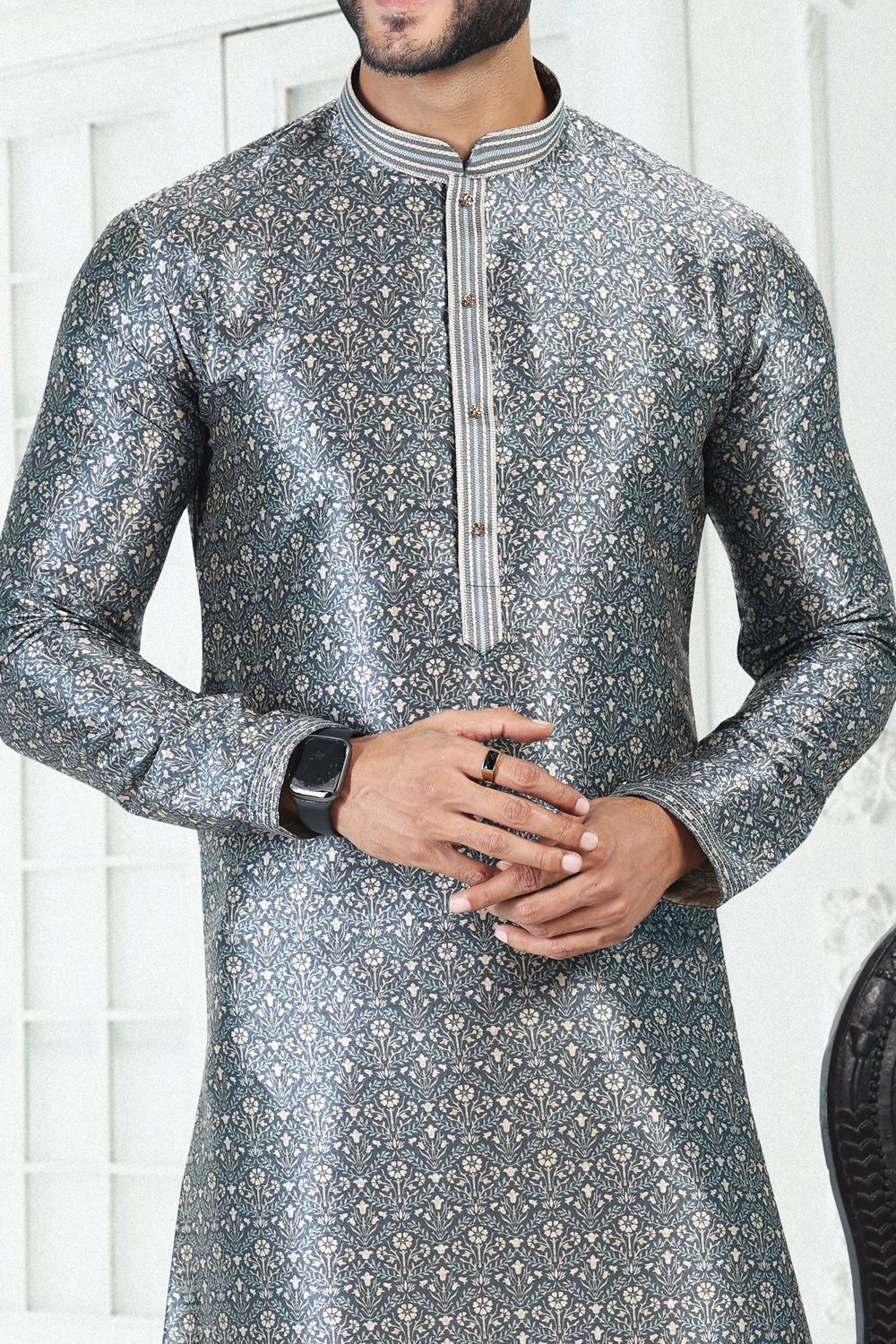 Grey Banarasi Silk Casual Kurta Pajama (NMK-6692) - Nihal Fashions