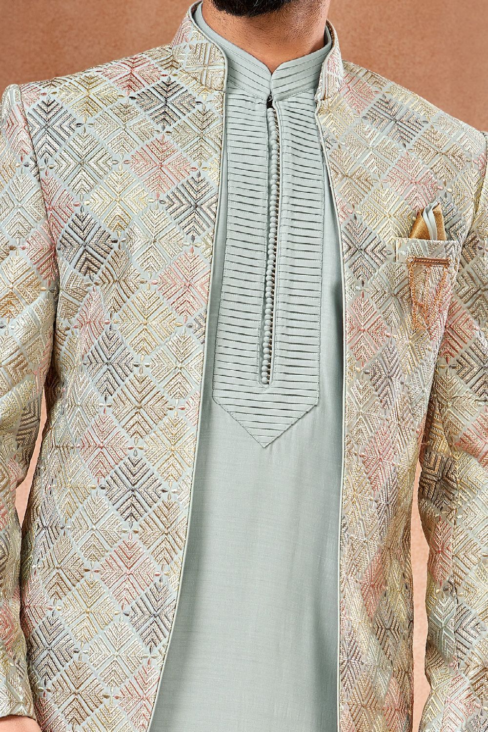 Grey Banarasi Silk Mens Jodhpuri (NMK-7260) - Nihal Fashions