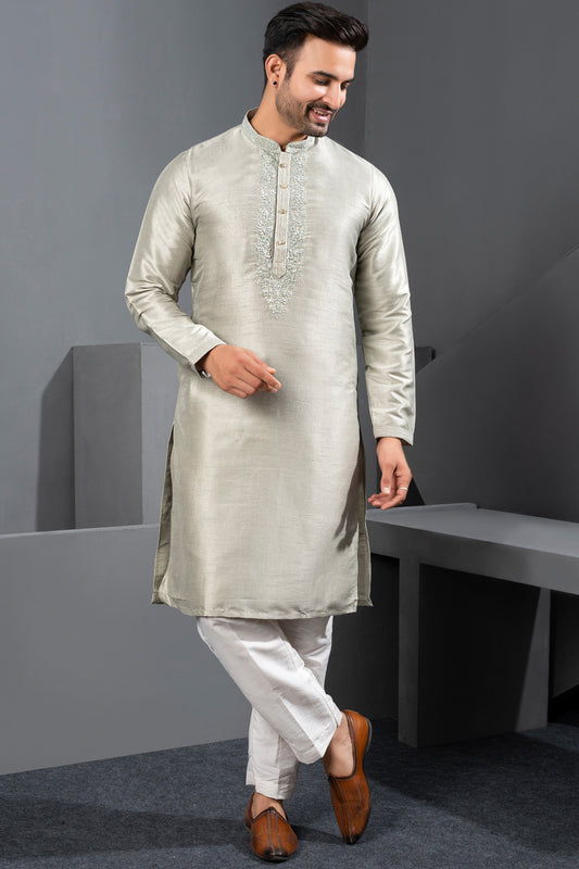 Grey Banglori Silk Kurta Pajama (NMK-8734) - Nihal Fashions