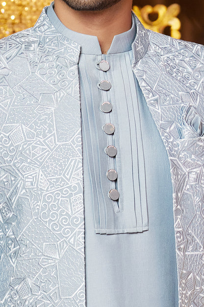 Grey Blue Art Silk Indo Western (NMK-8254) - Nihal Fashions
