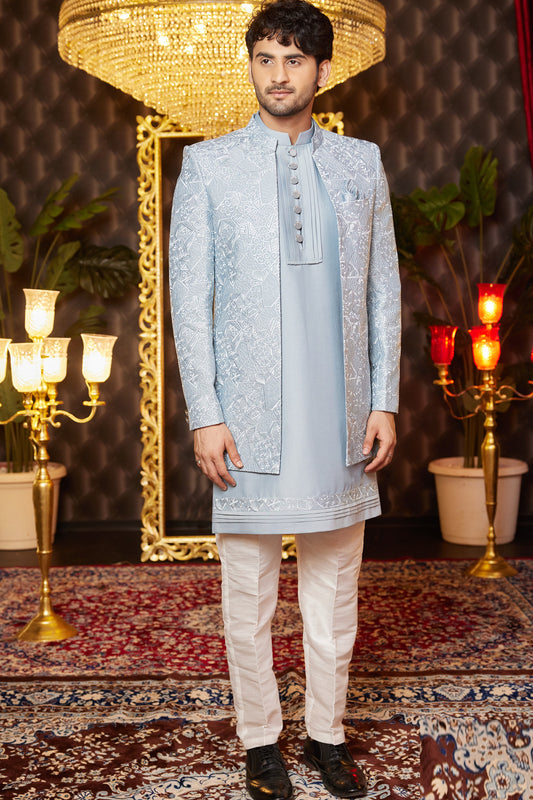 Grey Blue Art Silk Indo Western (NMK-8254) - Nihal Fashions