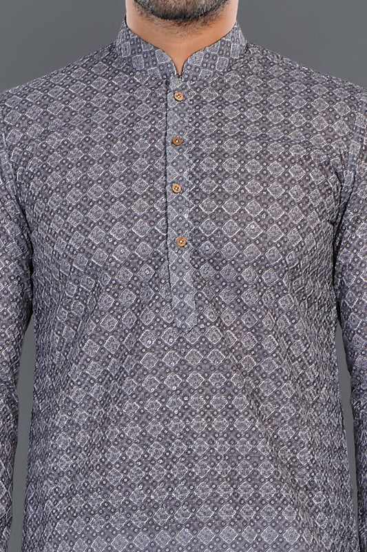 Grey Cotton Kurta Pajama for Men (NMK-8139) - Nihal Fashions