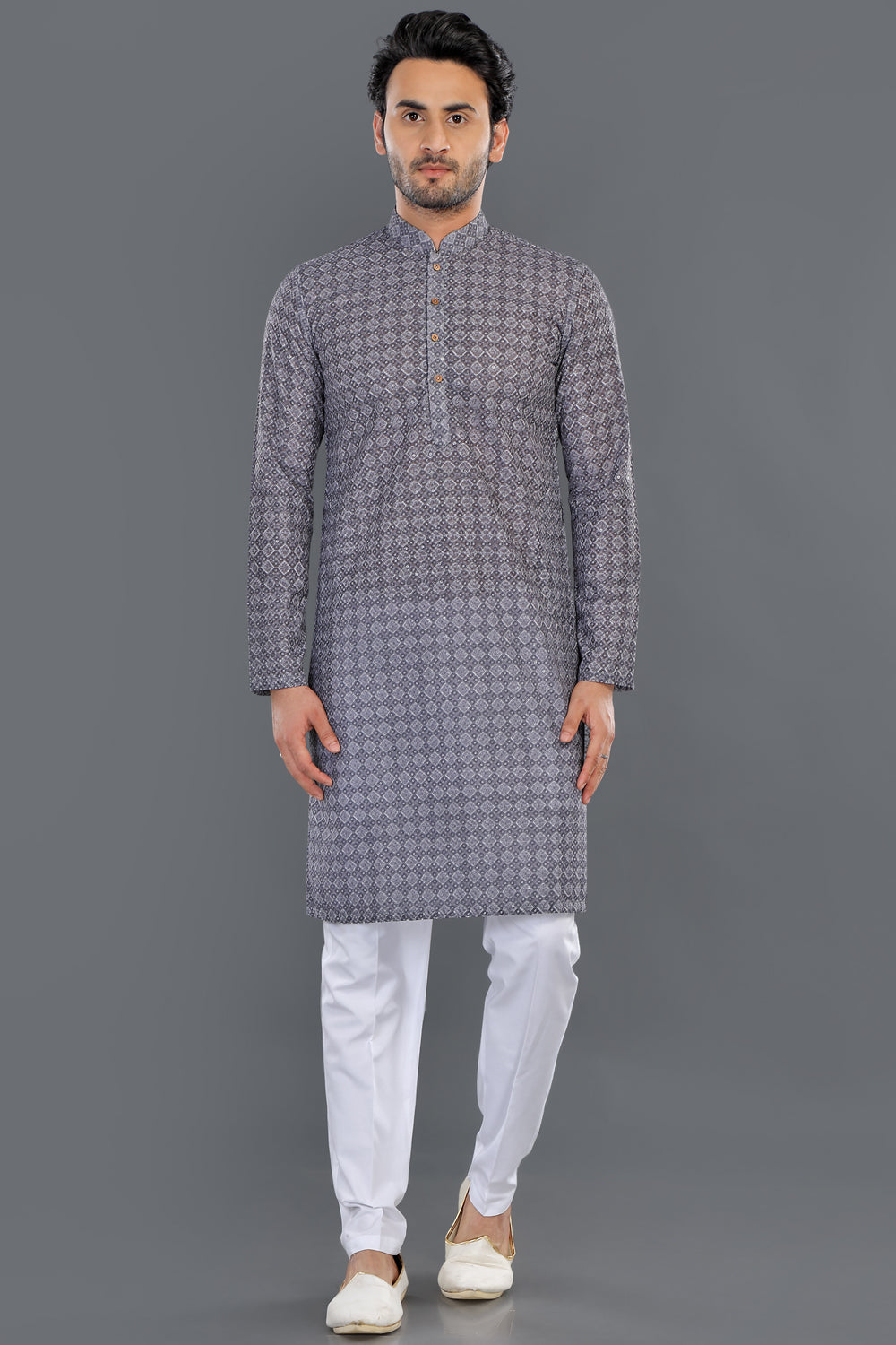 Grey Cotton Kurta Pajama for Men (NMK-8139) - Nihal Fashions