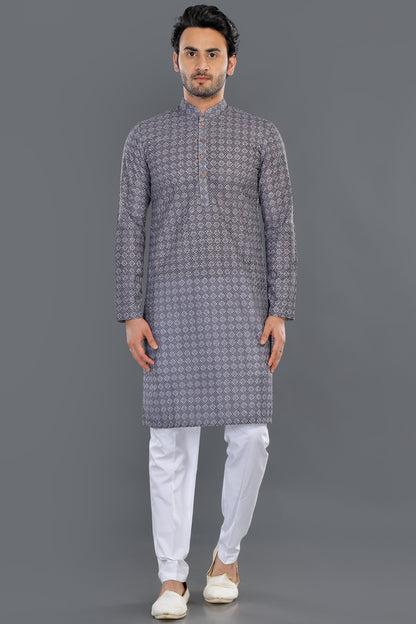 Grey Cotton Kurta Pajama for Men (NMK-8139) - Nihal Fashions