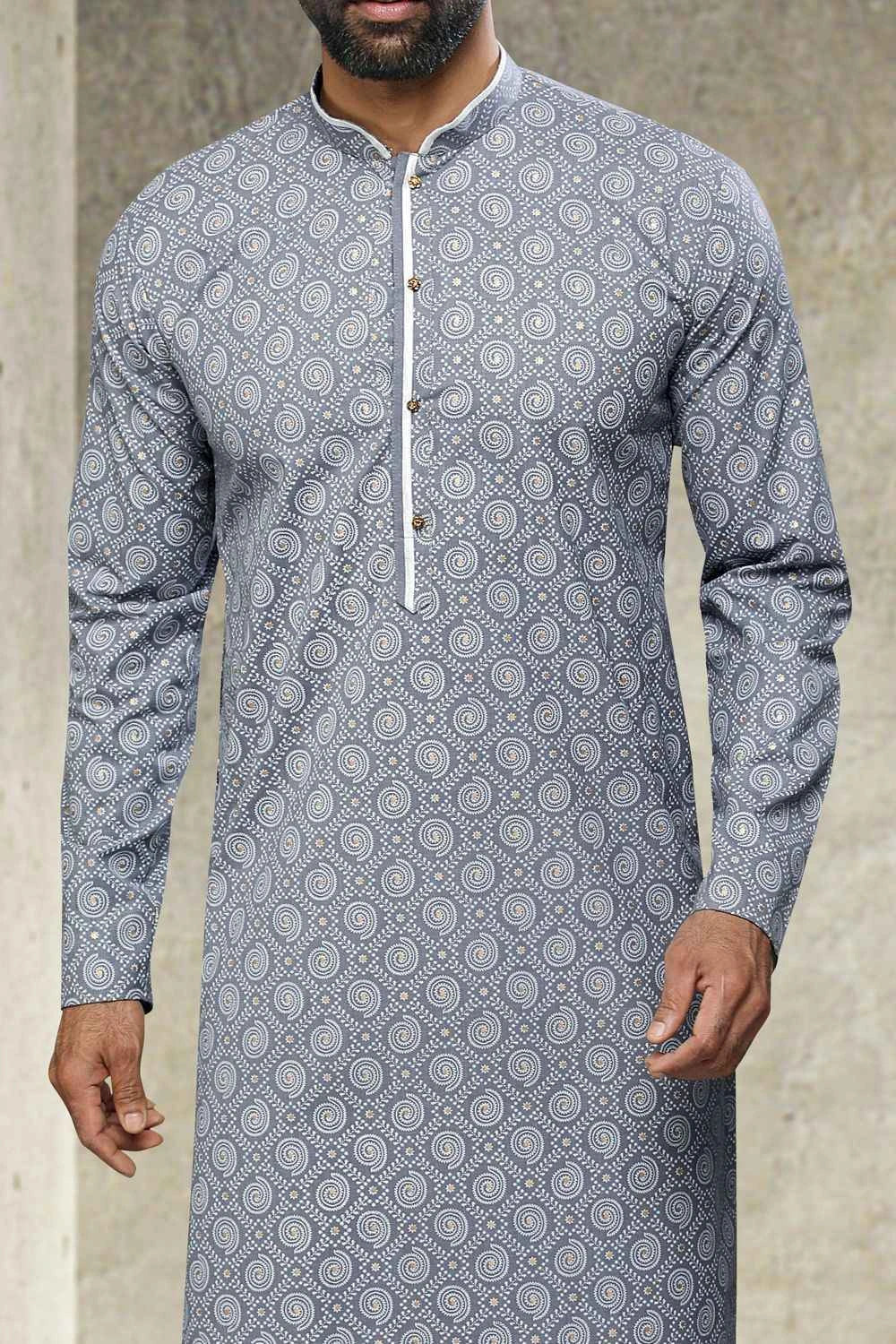 Grey Cotton Mens Kurta Pajama (NMK-6148)