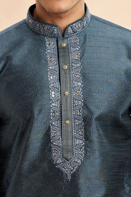 Grey Jaquard Art Silk Kurta Pajama (NMK-7909) - Nihal Fashions