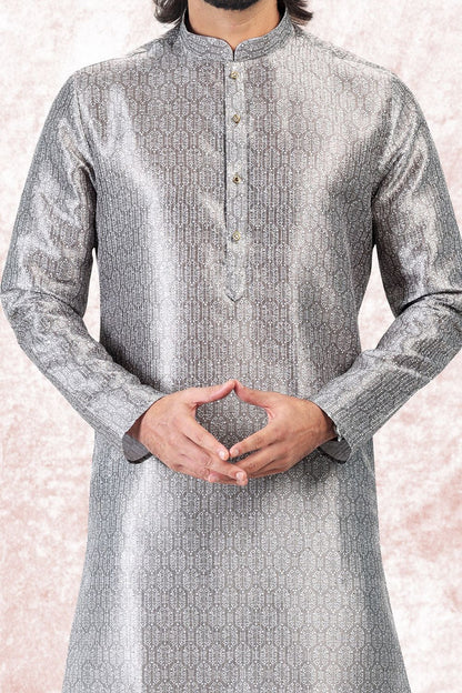Grey Jaquard Banarasi Silk Casual Kurta (NMK-6726) - Nihal Fashions