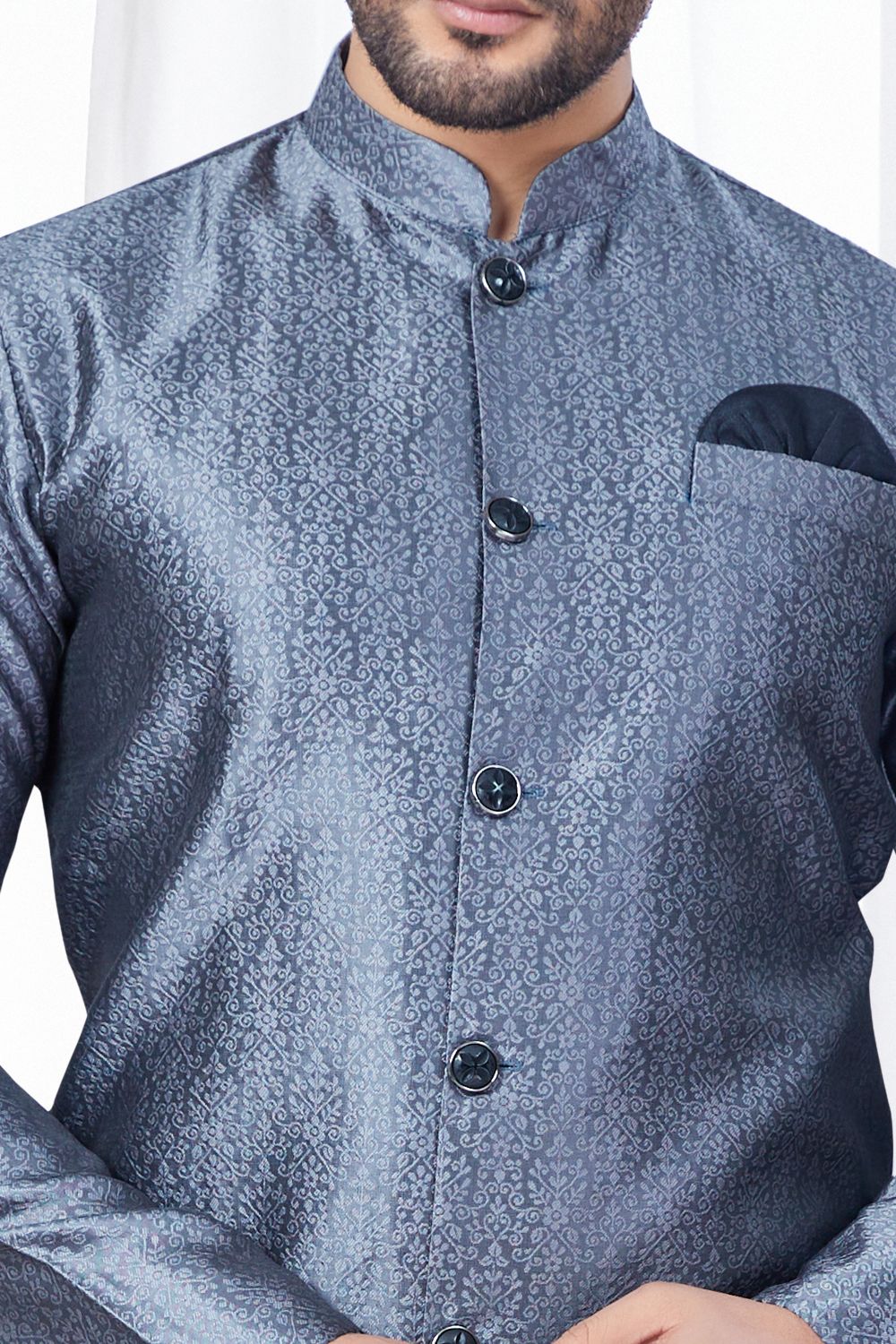 Grey Jaquard Indo Western for Mens (NMK-7866) - Nihal Fashions