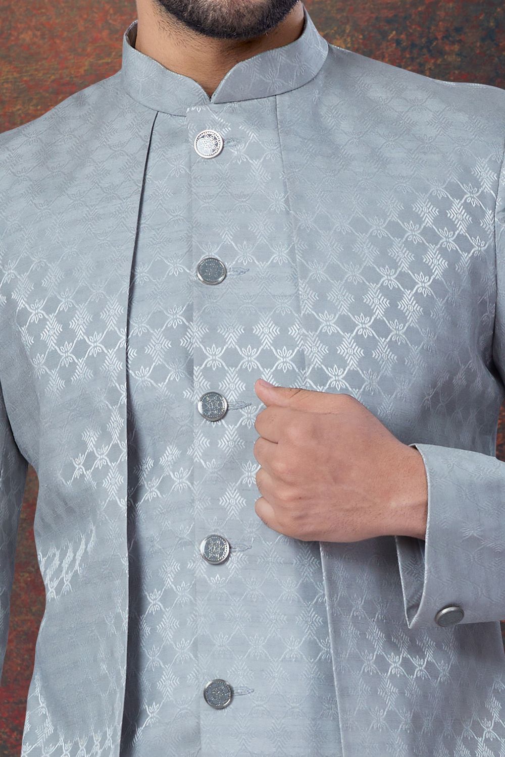 Grey Jaquard Indo Western (NMK-7788) - Nihal Fashions