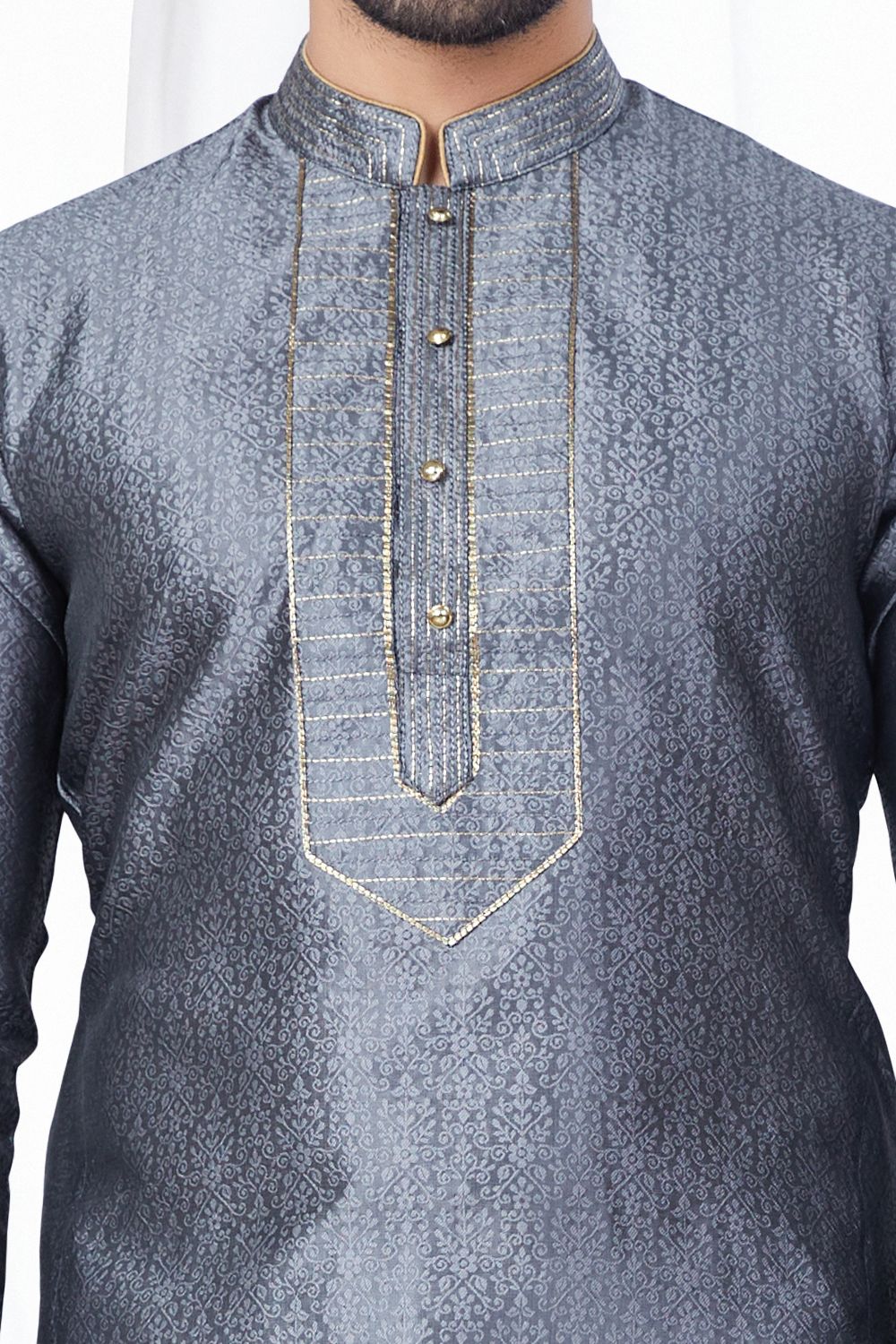 Grey Jaquard Kurta Pajama (NMK-7813) - Nihal Fashions