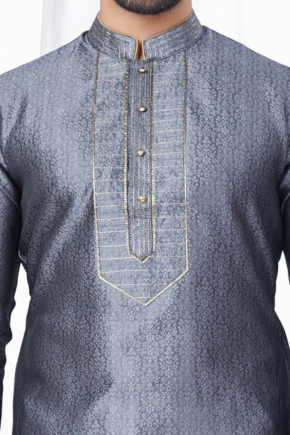 Grey Jaquard Kurta Pajama (NMK-7813) - Nihal Fashions
