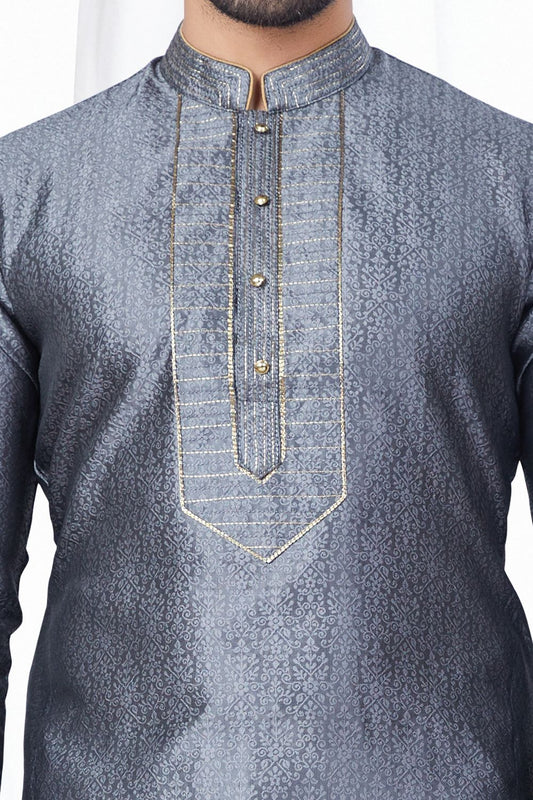 Grey Jaquard Kurta Pajama (NMK-7813) - Nihal Fashions