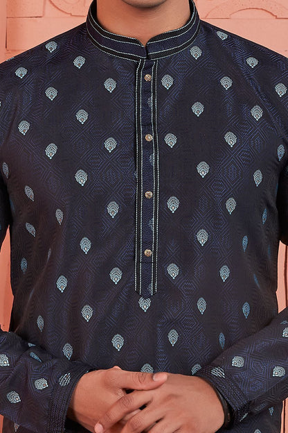 Grey Jaquard Silk Brocade Mens Kurta (NMK-7766) - Nihal Fashions