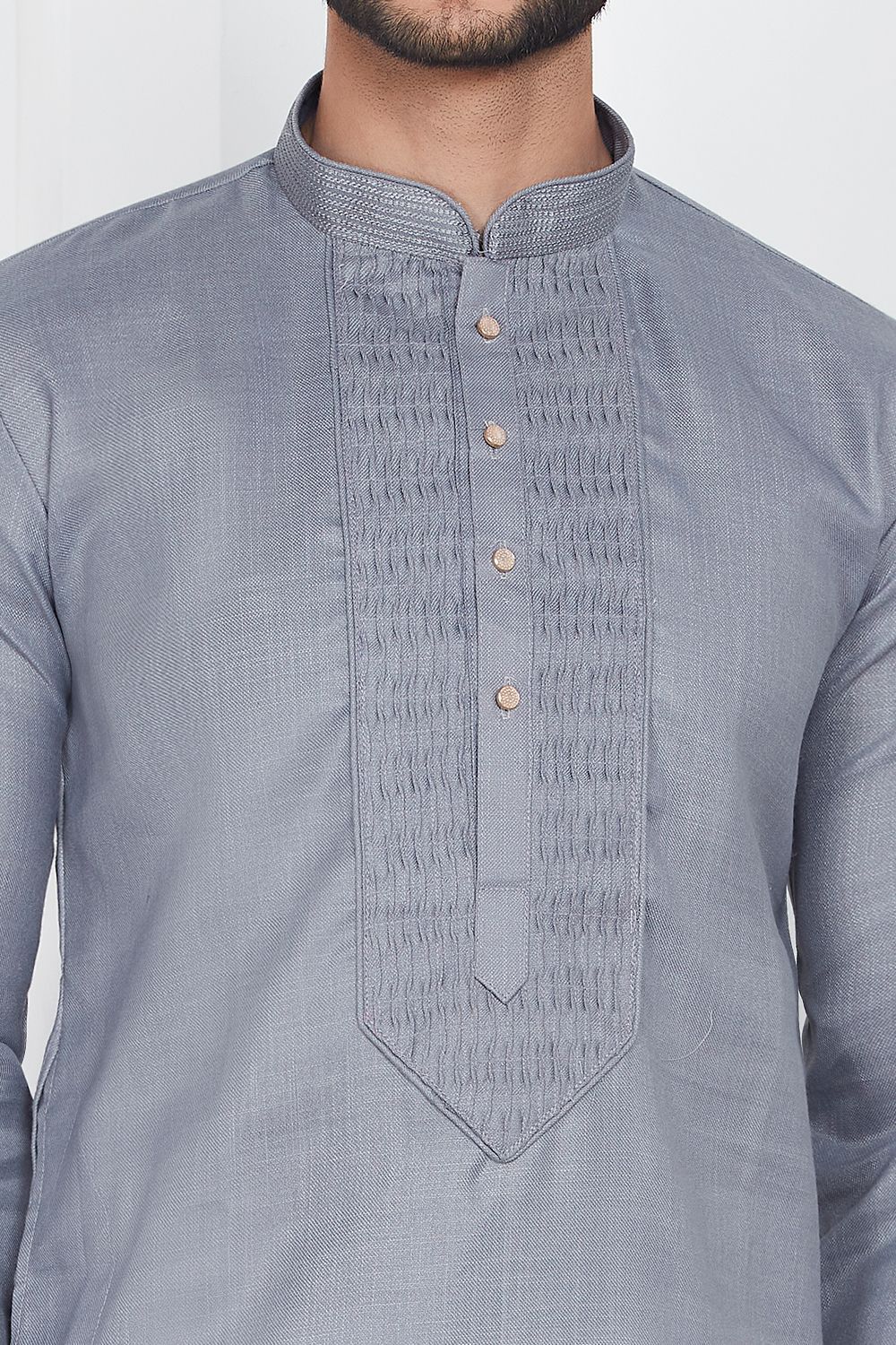 Grey Linen Cotton Kurta Pajama (NMK-7578) - Nihal Fashions