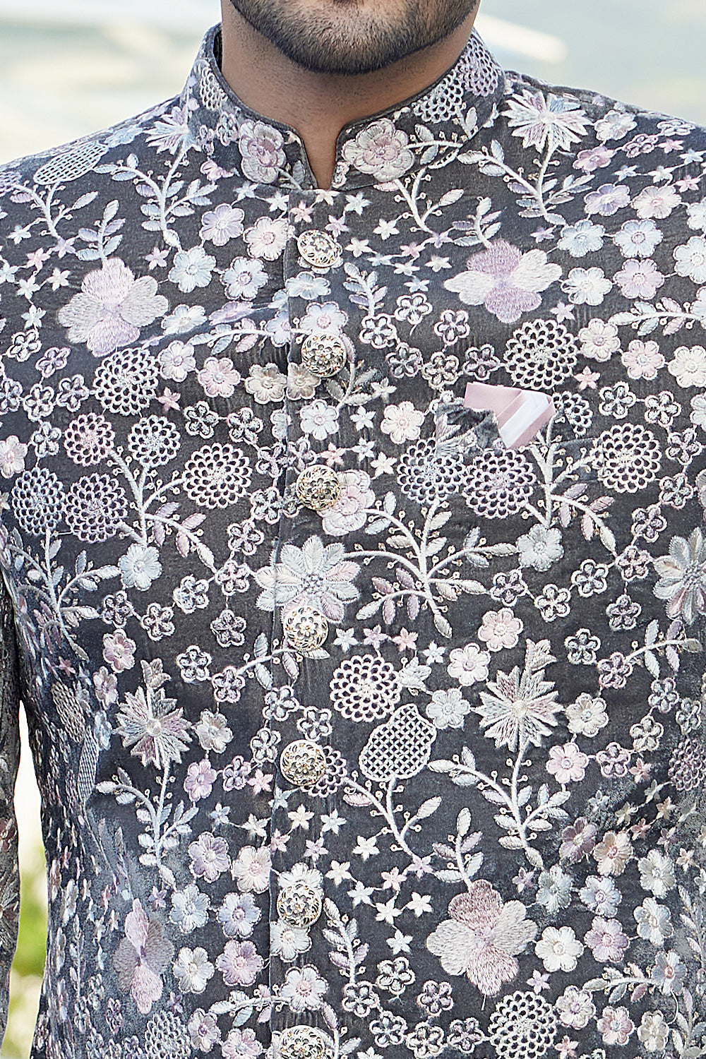 Grey Velvet Indo Western (NMK-8212) - Nihal Fashions