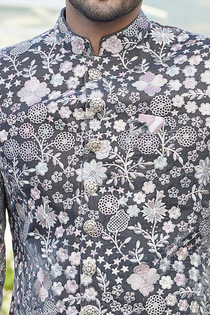 Grey Velvet Indo Western (NMK-8212) - Nihal Fashions