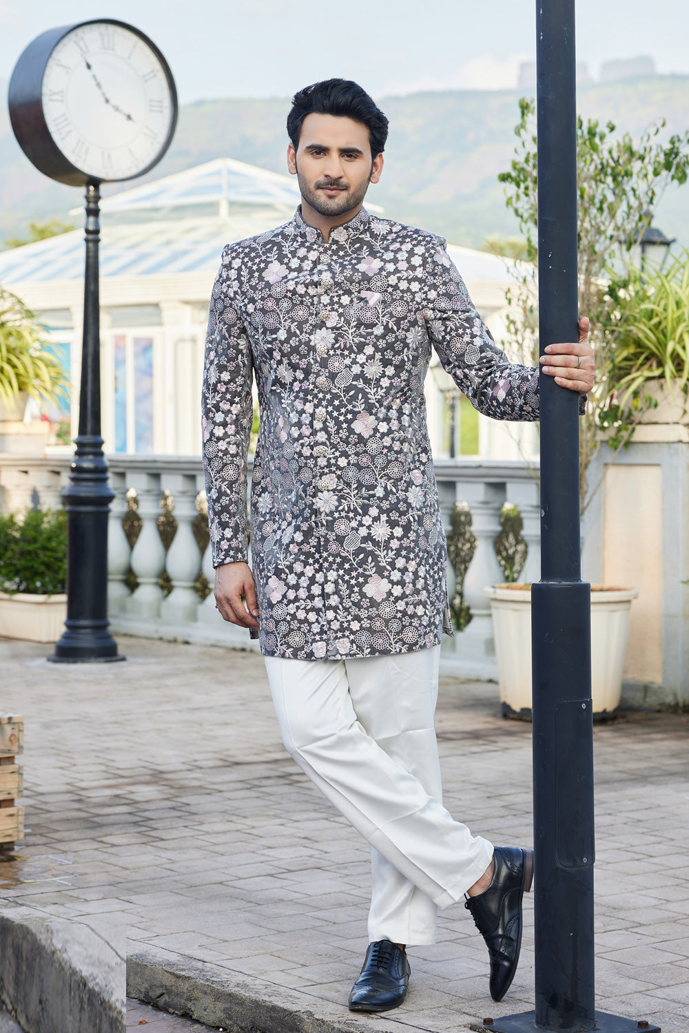 Grey Velvet Indo Western (NMK-8212) - Nihal Fashions