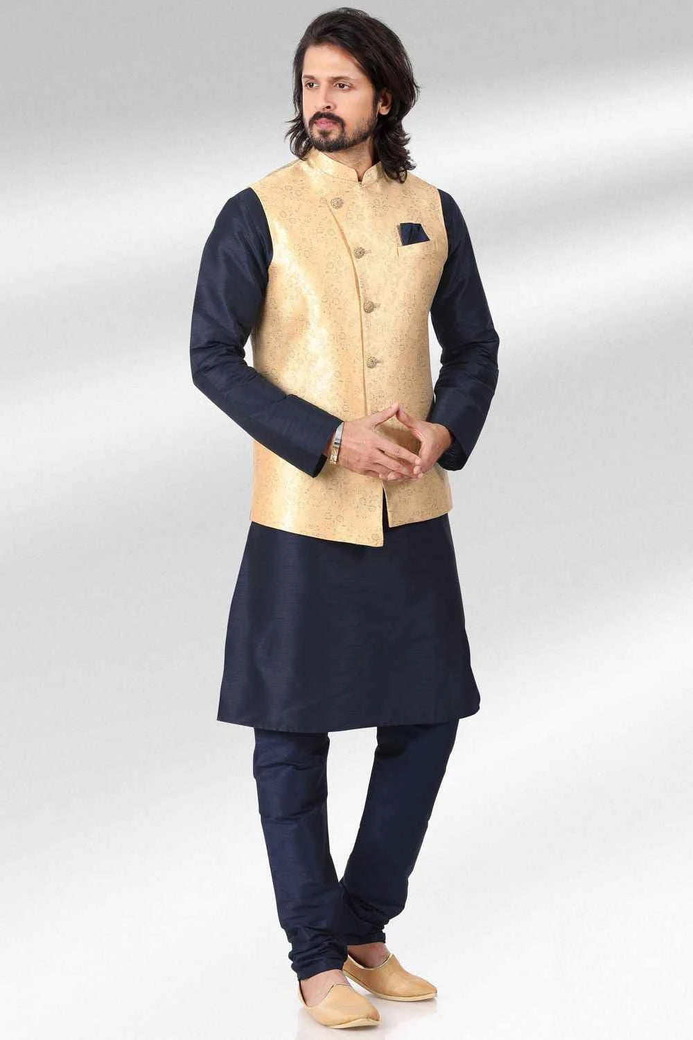 Jaquard Banarasi Silk Nehru Jacket for Men (NMK-6485)