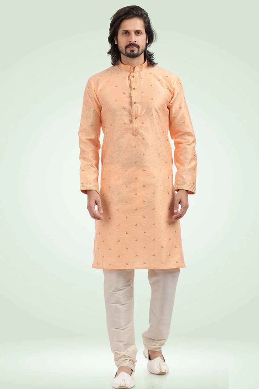 Jaquard Banarasi Silk Peach Kurta for Men (NMK-6435)