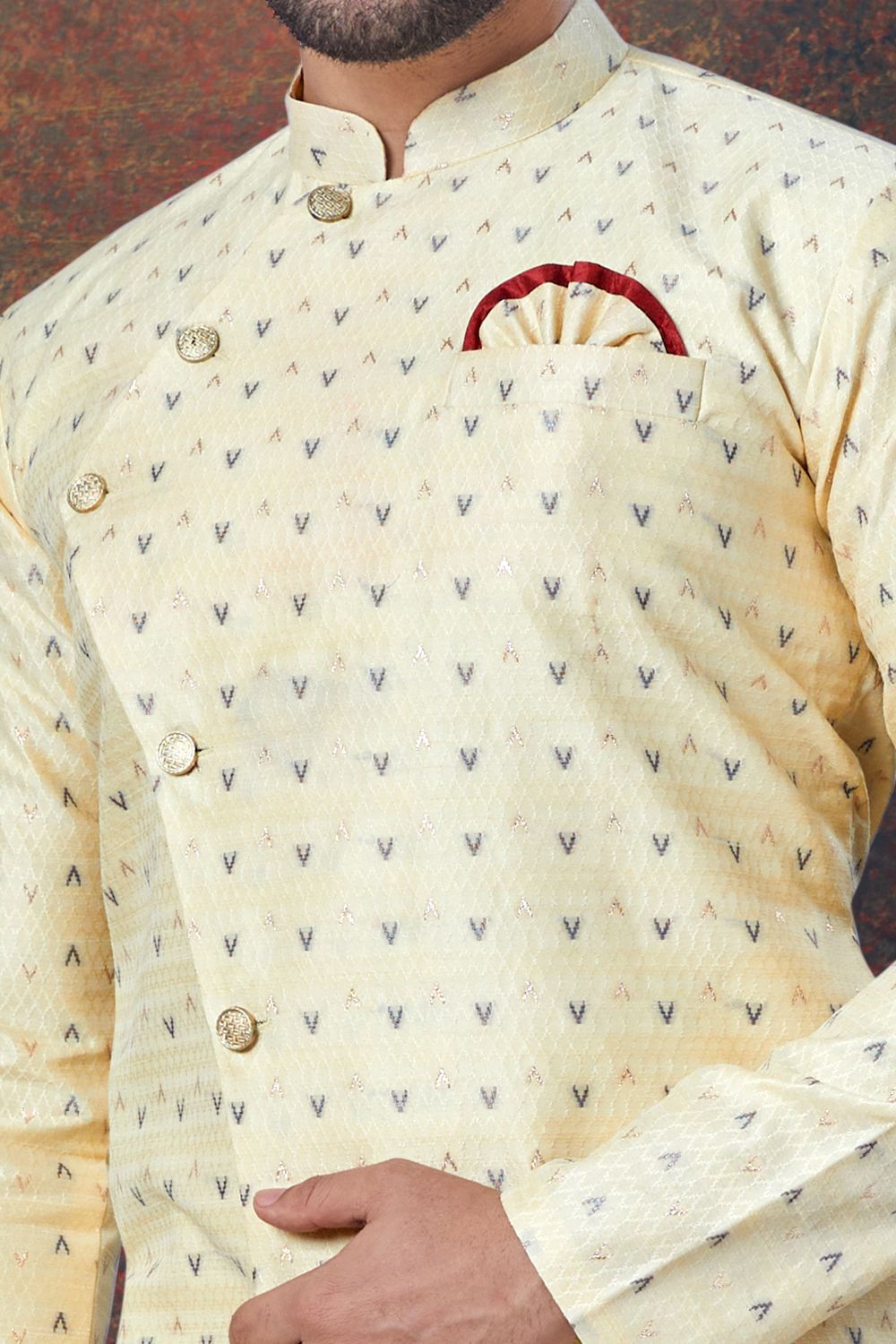 Jaquard Indo Western for Men in Gold (NMK-7853) - Nihal Fashions