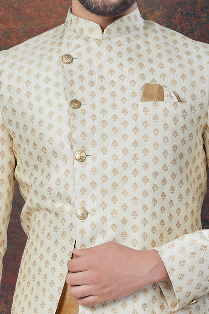 Jaquard Indo Western in Cream (NMK-7779) - Nihal Fashions