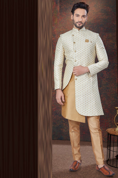 Jaquard Indo Western in Cream (NMK-7779) - Nihal Fashions
