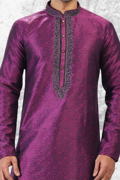 Jaquard Silk Brocade Magenta Mens Kurta (NMK-6604)