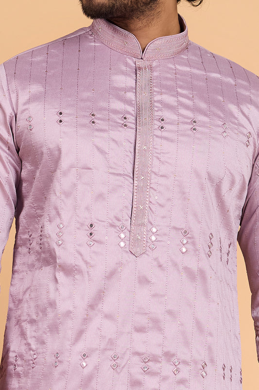 Lavender Art Banarasi Silk Mens Kurta Pajama (NMK-8703) - Nihal Fashions