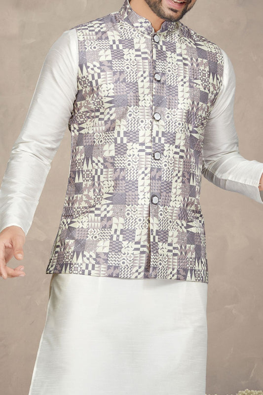Lavender Art Silk Mens Nehru Jacket (NMK-6979) - Nihal Fashions
