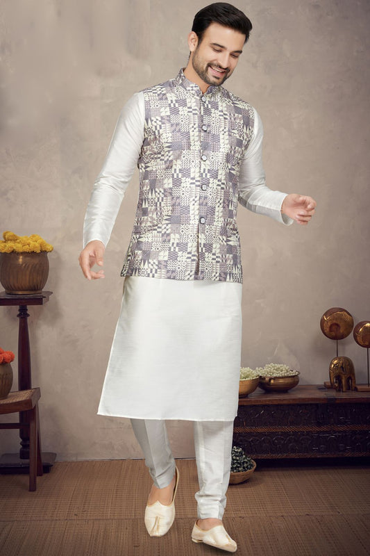Lavender Art Silk Mens Nehru Jacket (NMK-6979) - Nihal Fashions