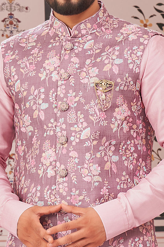 Lavender Art Silk Nehru Jacket (NMK-8068) - Nihal Fashions