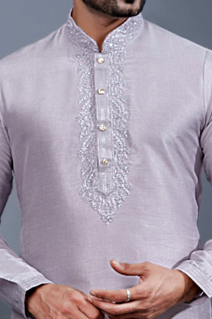 Lavender Banglori Silk Kurta Pajama (NMK-8710) - Nihal Fashions