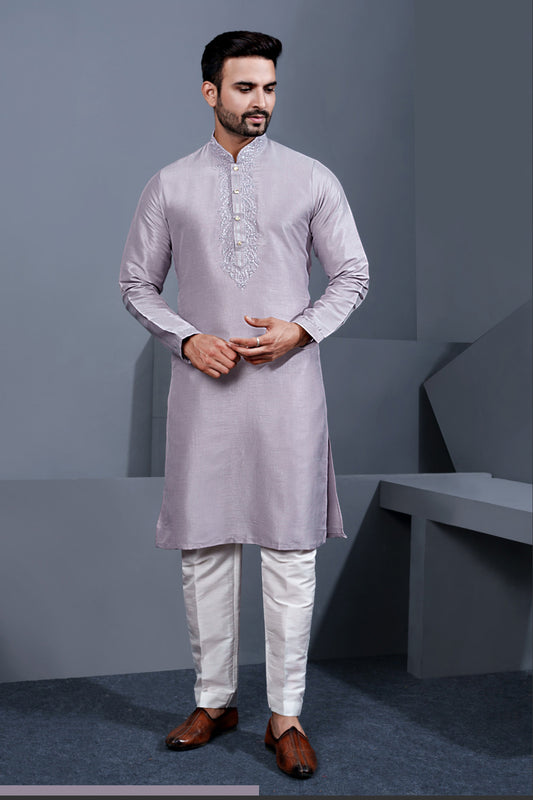 Lavender Banglori Silk Kurta Pajama (NMK-8710) - Nihal Fashions