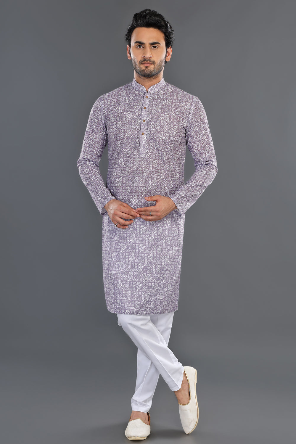 Lavender Cotton Kurta Pajama (NMK-8140) - Nihal Fashions