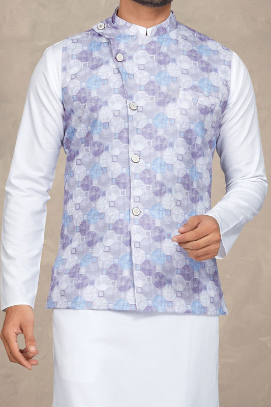 Lavender Cotton Mens Nehru Jacket (NMK-6949) - Nihal Fashions