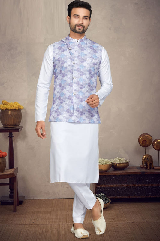 Lavender Cotton Mens Nehru Jacket (NMK-6949) - Nihal Fashions