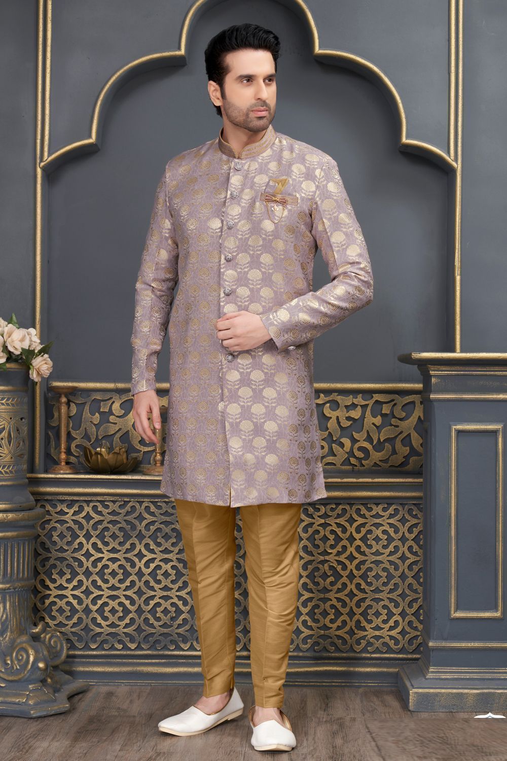 Lavender Jaquard Indo Western (NMK-7335) - Nihal Fashions