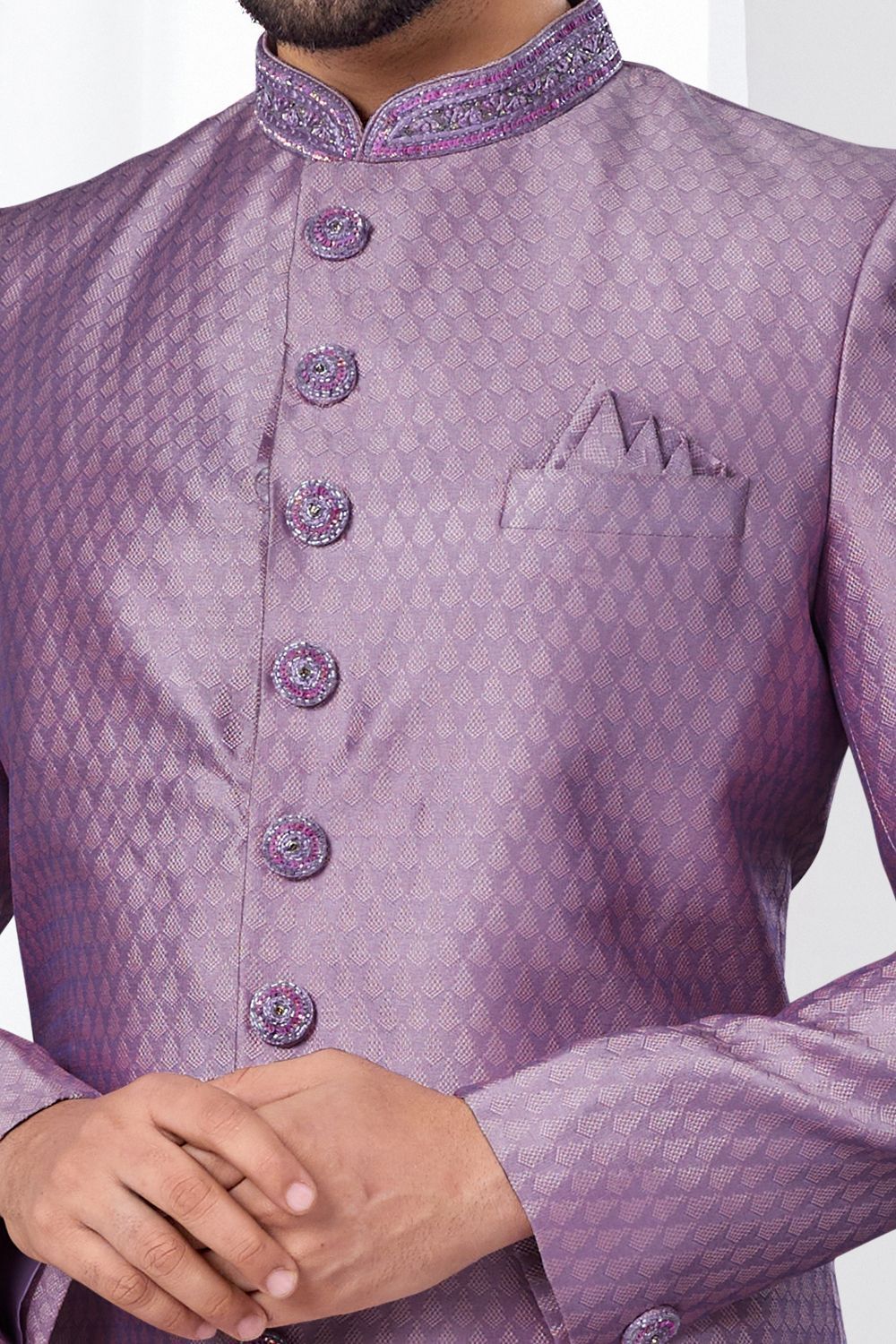 Lavender Jaquard Indo Western (NMK-7790) - Nihal Fashions