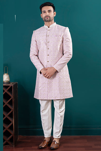 Lavender Lucknowi Indo Western (NMK-8450) - Nihal Fashions