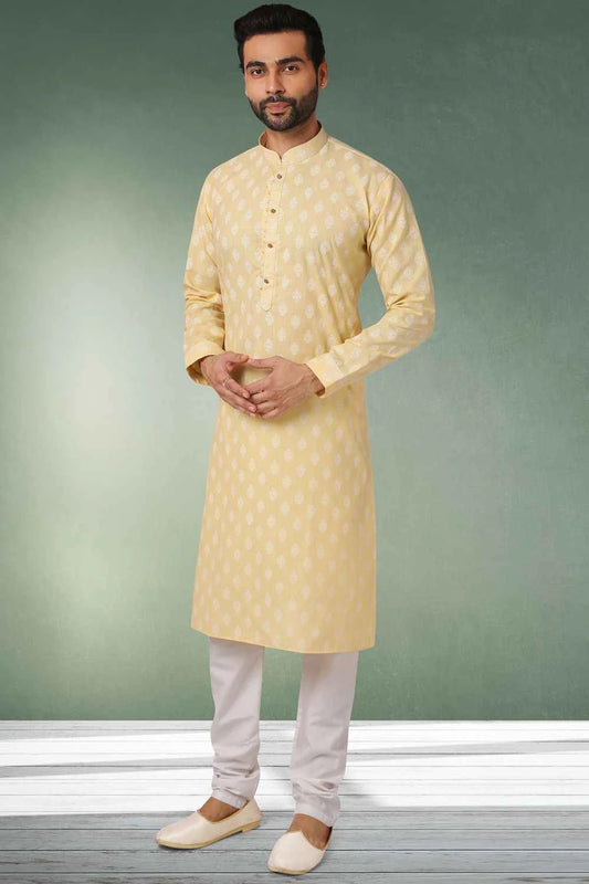 Lemon Cotton Kurta Pajama (NMK-5750)