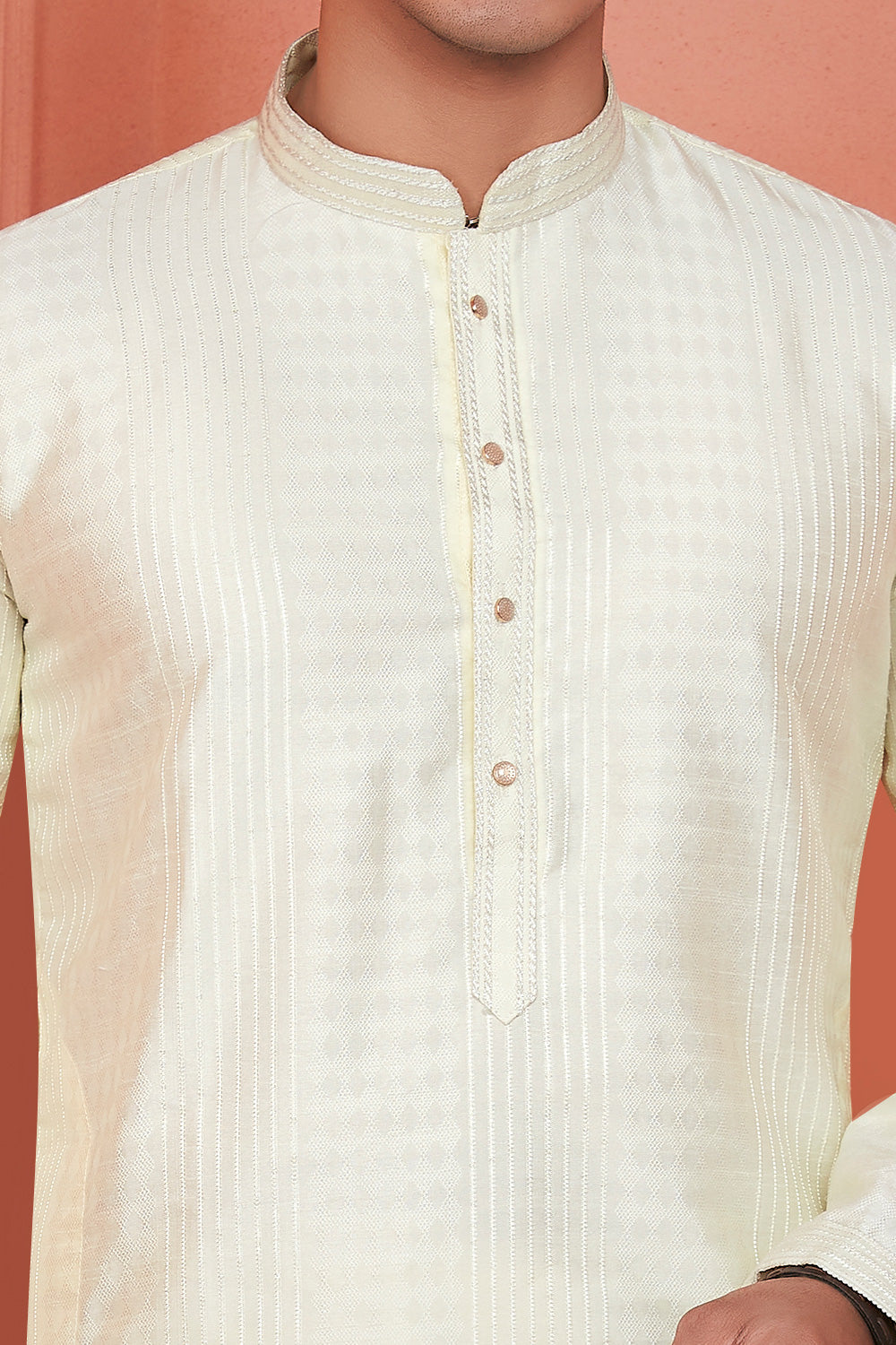 Lemon Jaquard Silk Brocade Kurta Pajama (NMK-8145) - Nihal Fashions