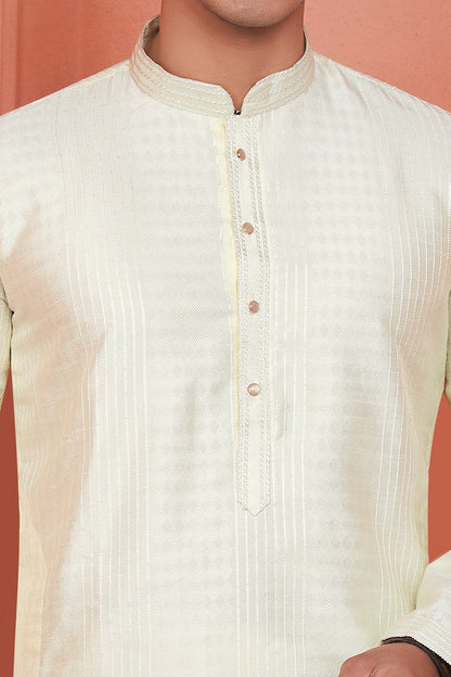 Lemon Jaquard Silk Brocade Kurta Pajama (NMK-8145) - Nihal Fashions