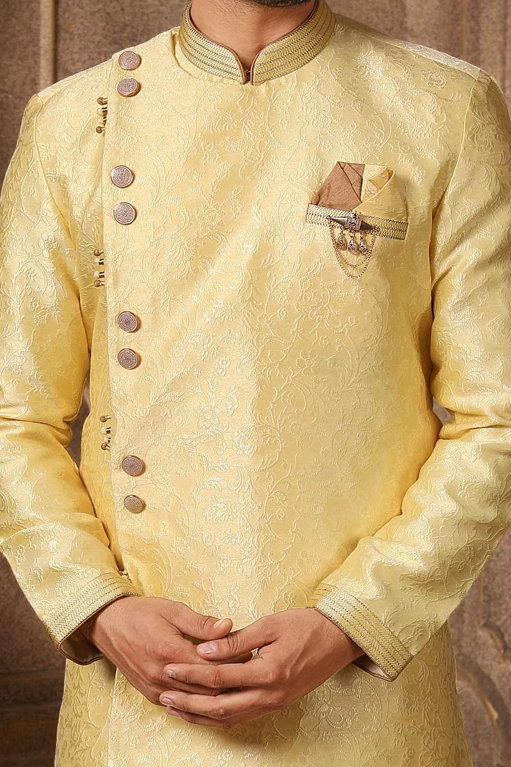 Lemon Yellow Jaquard Indo Western (NMK-5313)