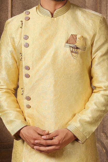 Lemon Yellow Jaquard Indo Western (NMK-5313)