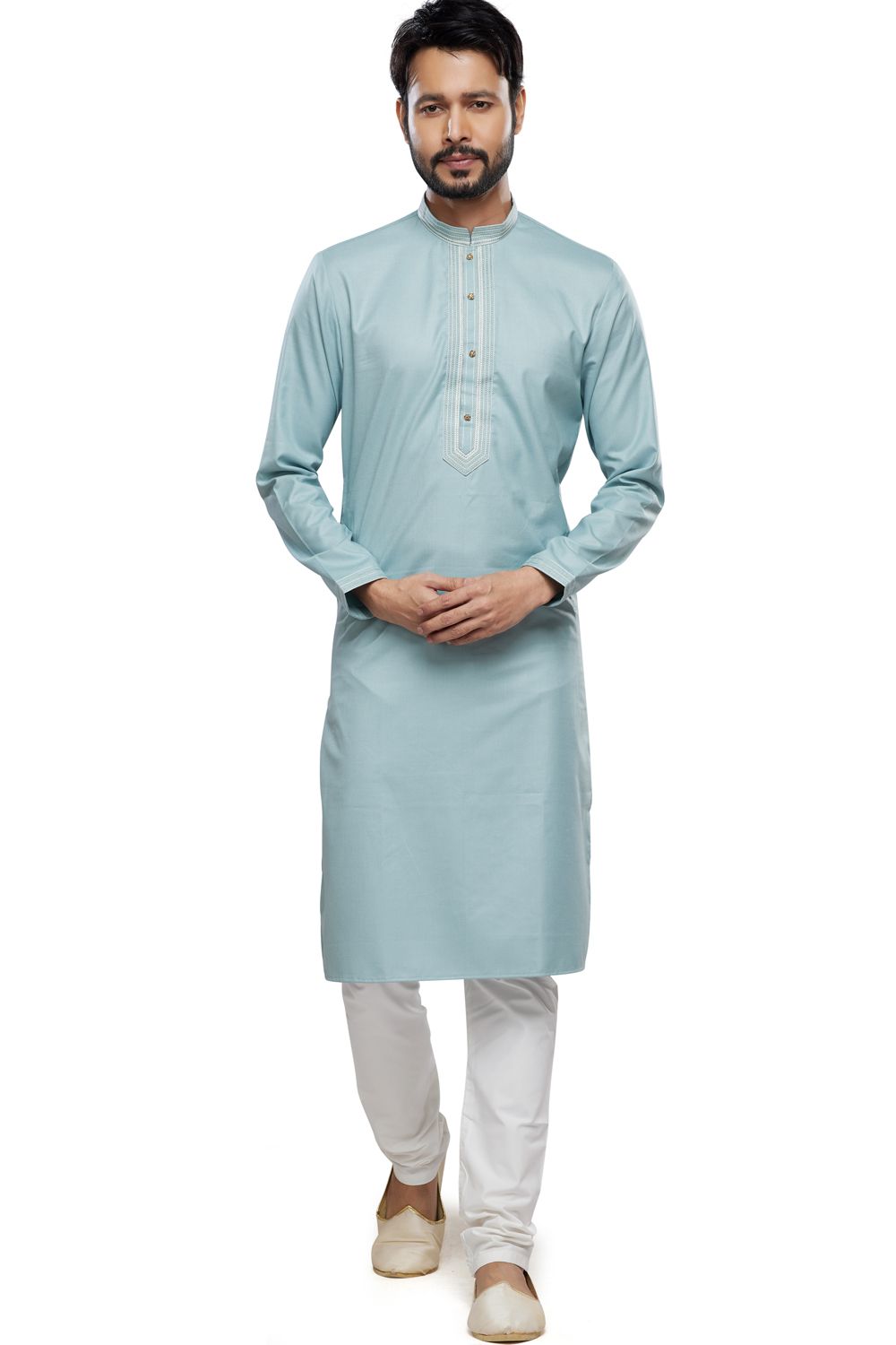 Light Blue Art Silk Kurta Pajama (NMK-7492) - Nihal Fashions