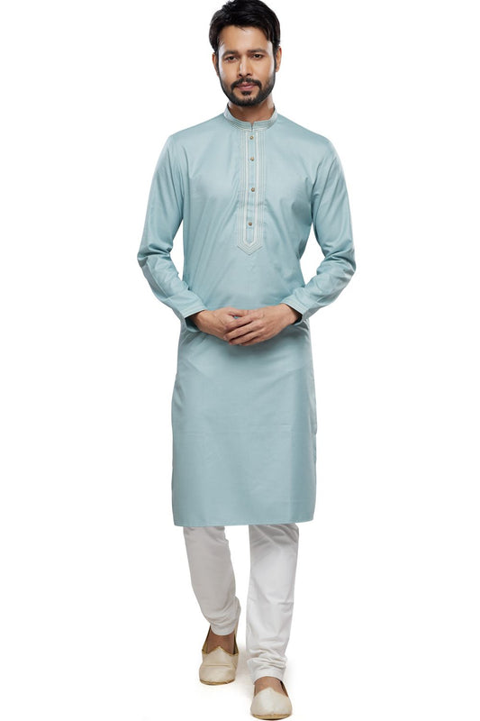 Light Blue Art Silk Kurta Pajama (NMK-7492) - Nihal Fashions